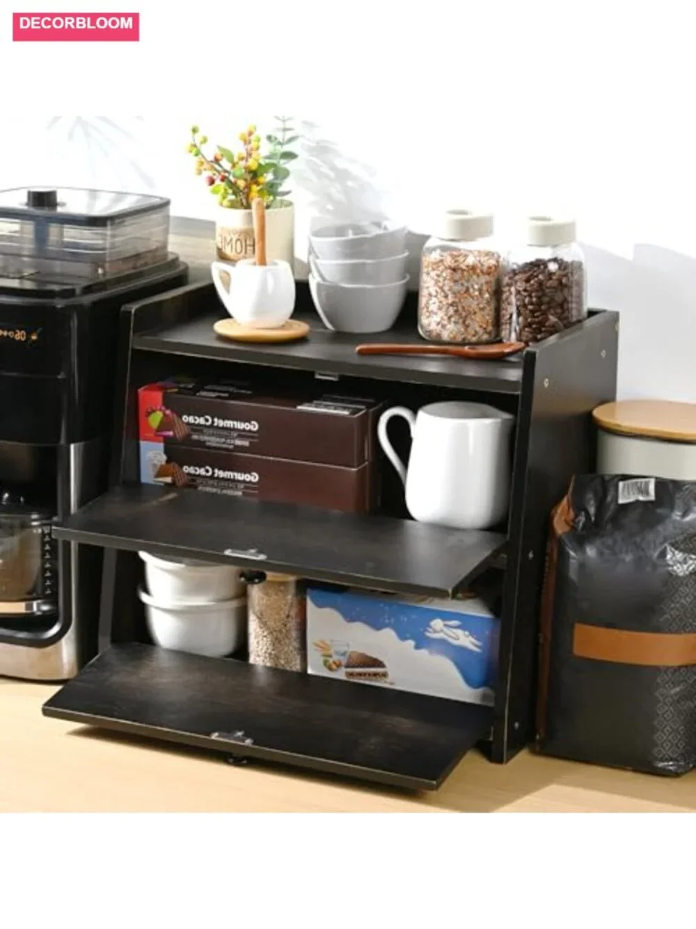 2-Tier Bamboo Bread Box for Kitchen Countertop Storage with Doors